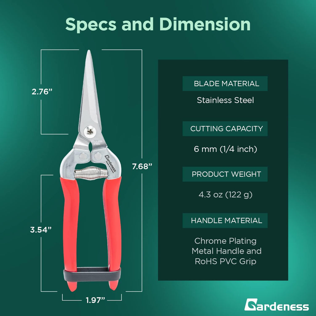 Gardeness Pruning Shear Straight Pruning Snip 2PCS Stainless Steel Florist Scissors, Multi-Tasking Precision Hand Pruner Herb Snips Flower Clippers Bonsai Trimmers Ergonomic Handle Garden shear