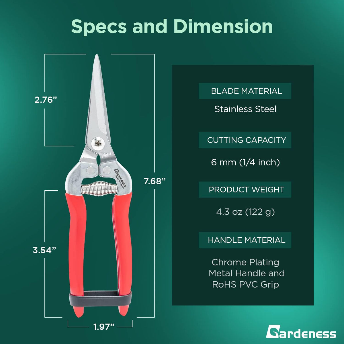 Gardeness Pruning Shear Straight Pruning Snip 2PCS Stainless Steel Florist Scissors, Multi-Tasking Precision Hand Pruner Herb Snips Flower Clippers Bonsai Trimmers Ergonomic Handle Garden shear