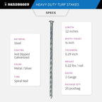 Sandbaggy 12" Heavy Duty Galvanized Artificial Turf Stakes - Spiral Landscape Nails - Ground Spikes/Pins, Synthetic Grass, Lawn, Edging, Weed Barrier Fabric (12 inch - Ultra Heavy Duty, 1000, Count)