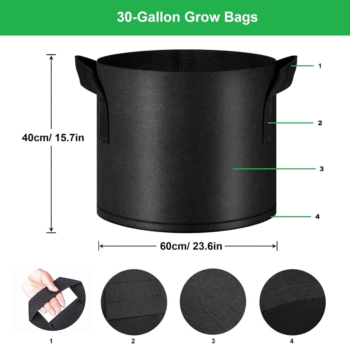 30-Gallon 10 Pack Grow Bags,Thickened Aeration Fabric Growing Pots Planters with Handles for Planting Vegetables Plants,Black