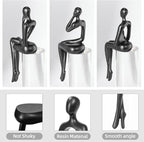 Thinker Statue Gold Decor Abstract Art Sculpture, Golden Resin Collectible Figurines for Home Living Room Office Shelf Decoration,Great Gifts Ideas (Sitting Posture-Black)