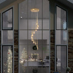 138'' High Ceiling Chandelier for Entryway Gold Raindrop Crystal Chandeliers for Living Room Foyer Staircase Flush Mount Sloping Ceiling Pendant Light Fixture LED Dimming 2700k-6000k