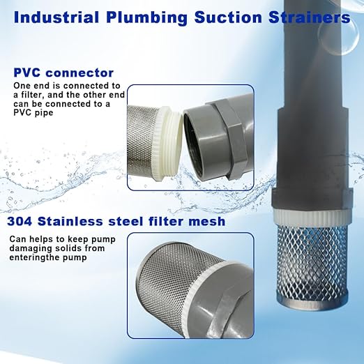 2" Stainless Steel Filter Cover Connected to 2 inch/DN50 Grey PVC Filter Water Pipe, Suction Strainers Used to Remove Debris and Reduce Solid Entry（1pcs）