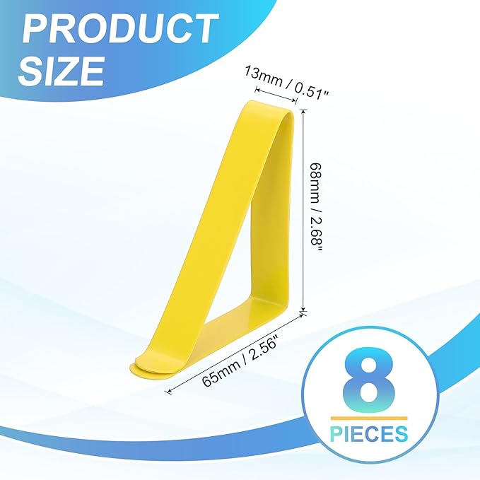 uxcell 8 Pack Tablecloth Clips, Stainless Steel Table Cloth Cover Clamps, 2.56" x 2.68" Windproof Holder Clips for Home Party Picnic Wedding Camping Dining Tables, Yellow
