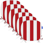 SleepMan Outdoor 17"x16" Chair Cushions with Ties Set of 6, Water Resistant All Weather U-Shape Seat Pads for Patio Garden Furniture Indoor Fade Resistant Patio Cushions (Red Stripe)