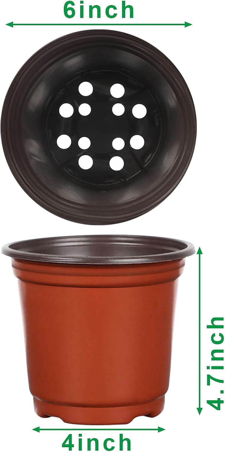 Augshy 40 Pcs 6" Plastic Plant Nursery Seed Starting Pots for Indoor Outdoor Succulent Seedling Cutting Transplanting