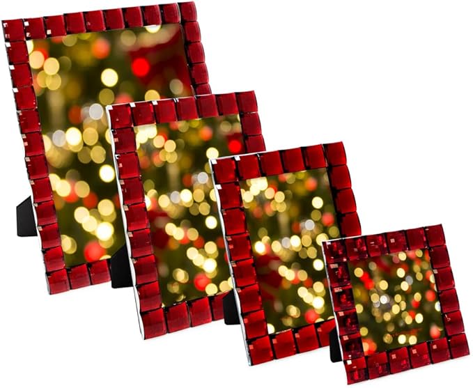 Isaac Jacobs Decorative Sparkling Jewel Picture Frame, Photo Display & Home Décor (5x7, Dark Red)