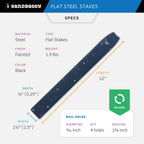 Sandbaggy Flat Steel Stakes for Concrete Forms with Nail Holes - 1.5" Wide - Painted - Removable, Reusable, V Point End - Construction Grade Stakes (100, 12 inch)