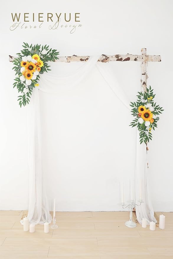 Artificial Wedding Arch Flowers Kit(Pack of 3),2Pcs Artificial Flower Arch Decor,1Pcs Sheer Drape for Wedding Ceremony Arbor for WeddingCeremony (Sunflower Wedding)