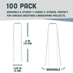 Squirrel Products Galvanized Steel Redrawn Garden Stakes, 6 Inch Lawn Staples, 11 Gauge Stakes, 2.9mm 15x2.5x15cm – 100 Pack