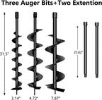 72cc Post Hole Digger 2-Stroke Petrol Gas Powered Earth Digger with 2 Extension Rods（24" & 24"） + 3 Auger Drill Bits (3" 5" & 8") for Farm Garden Plant