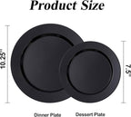 200PCS Black Plastic Plates Set, 100 10.25 inch Dinner Plates and 100 7.5 inch Dessert Plates, Premium Disposable Plates for Party, Wedding,Halloween