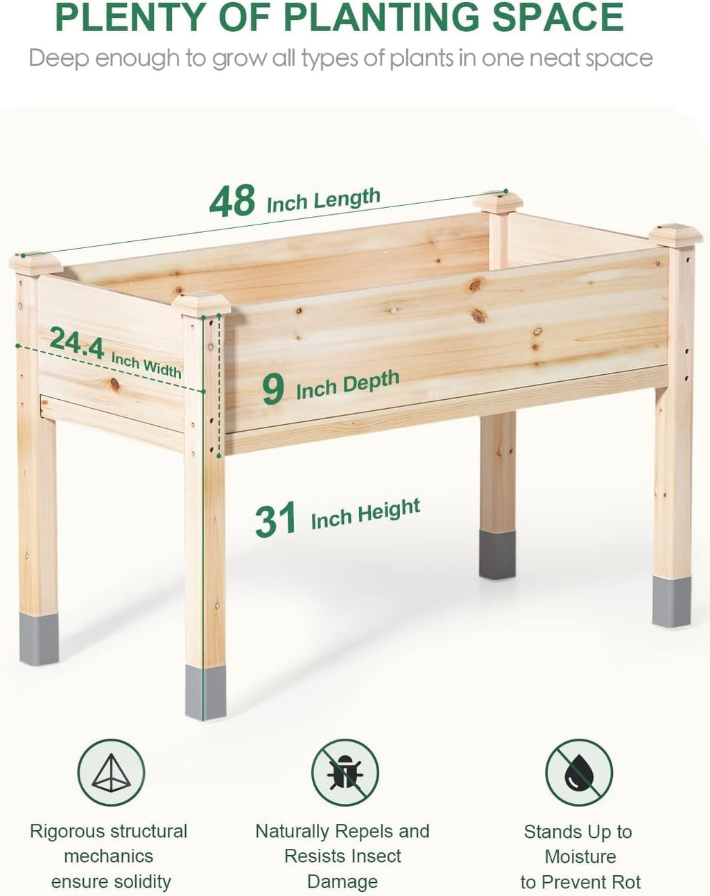 MIXC 331lb Capacity Sturdy Wooden Raised Garden Bed Outdoors with Legs