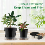 20 Pack Plant Pots, 6 Inch Plastic Plant Planter with Saucers and Mesh Mats, Durable Flower Pots with Drainage Holes Perfect for Indoor Outdoor, Black