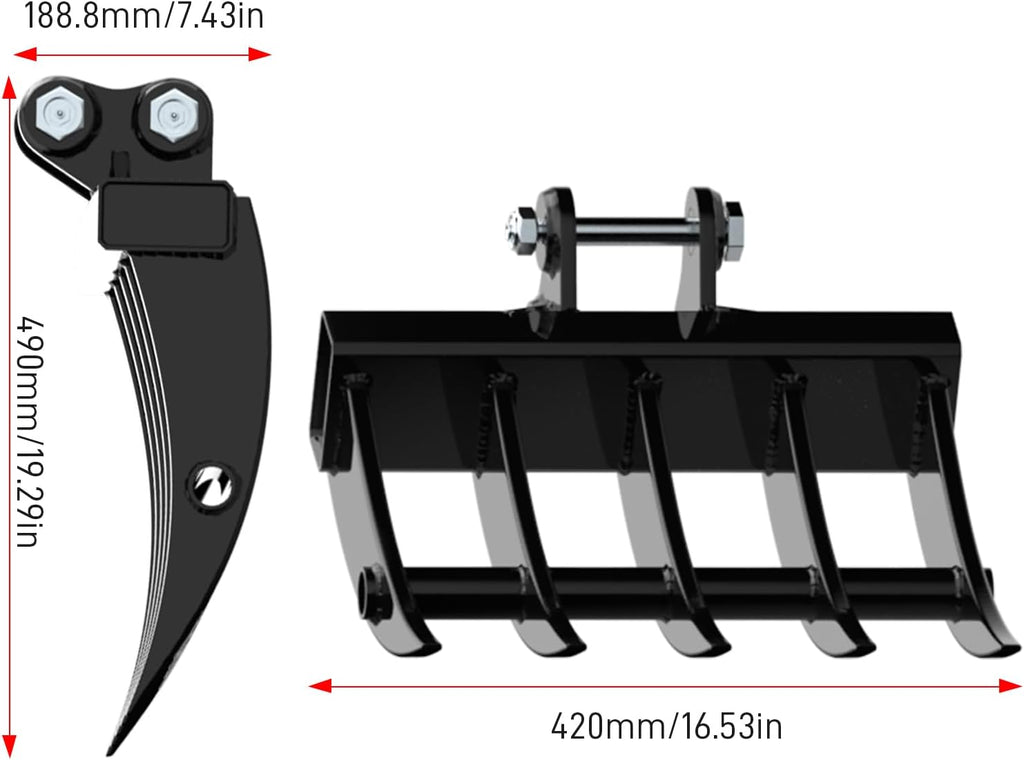 Mini Excavator Attachment Rake, Metal Wide Backhoe Rake Fit for 0.8T-1.5T Mini Excavators - Upgraded High-Thickness Steel‌ - Replace Hydraulic Tilt Excavator Attachment
