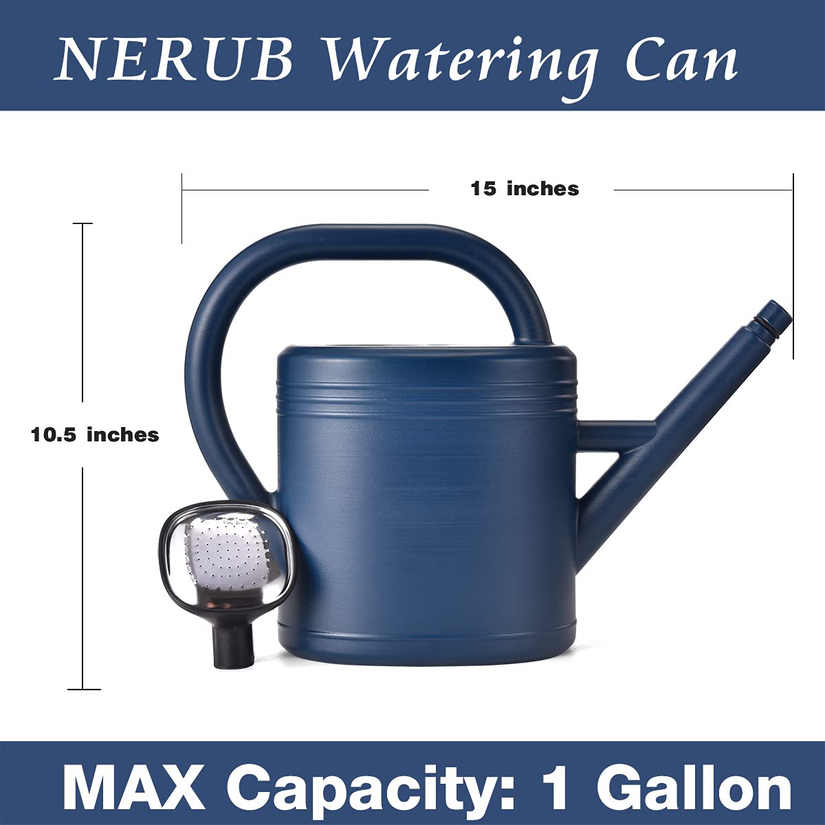Watering Can 1 Gallon for Indoor Plants, Garden, Outdoor Plant House Flower, Gallon Large Long Spout with Sprinkler Head (Blue)