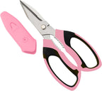 8-Inch Heavy Duty Utility Scissors All Purpose, Serrated Blade, Pink Comfort Grip for Cutting Carpet, Cardboard, Leather, Fabric, Multipurpose Sharp Shears for Kitchen, Garden, Office, Carft