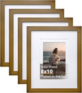 KINLINK 8x10 Picture Frame Brown, Solid Wood Frames with Acrylic Plexiglass for Pictures 4x6/5x7 with Mat or 8x10 without Mat, Tabletop and Wall Display Photo Frame, Set of 4