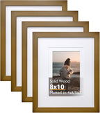 KINLINK 8x10 Picture Frame Brown, Solid Wood Frames with Acrylic Plexiglass for Pictures 4x6/5x7 with Mat or 8x10 without Mat, Tabletop and Wall Display Photo Frame, Set of 4
