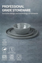 Famiware Mars Plates and Bowls Set, 12 Pieces Dinnerware Sets, Dishes Set for 4, Dark Gray