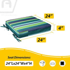 AAAAAcessories Outdoor Seat Cushions for Chairs, Waterproof, Fade-Resistant, 24" x 24" x 4", Patio Furniture Replacement Cushions, Set of 2, Stormy Teal Coastal Stripe
