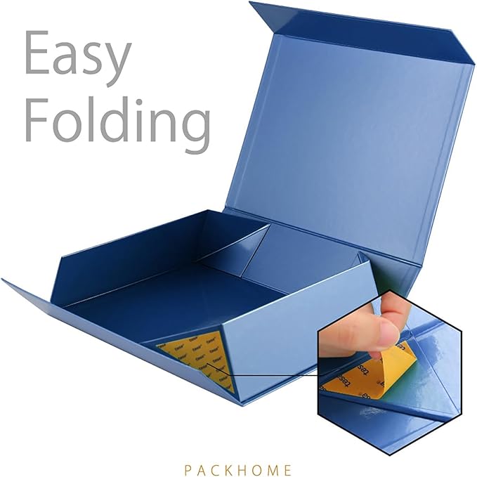 PACKHOME Large Gift Box 13.5x10x3.5 Inches, Sturdy Shirt Box with Magnetic Lid for Multiple Occasions (Glossy Blue)