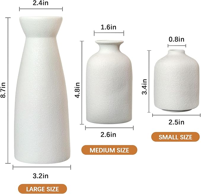 Ceramic Vases Set of 2-White Vase for Modern Home Decor, Flower Vases for Aesthetic Room Decor,Boho Decor Wedding Dinner Table Party Office Centerpiece Table Decorations (baise)