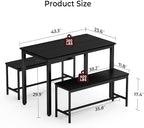 Tatub Dining Table Set for 4, 3-Piece Kitchen Table with 2 Benches, Space-Saving Dining Room Set for Breakfast Nook and Small Spaces, Black