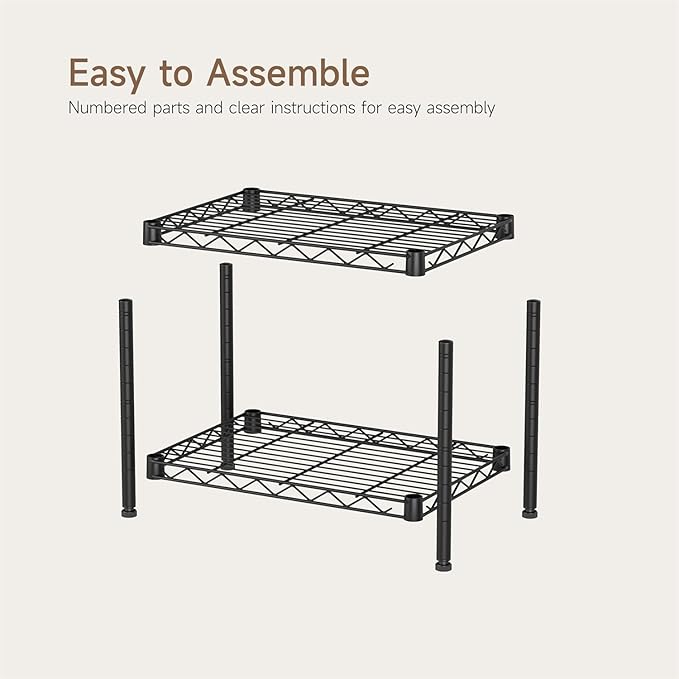 Small 2 Tier Shelves Storage Wire Shelving Unit Metal Shelf Adjustable Organizers Storage Shelving with Wheels for Bathroom Laundry Room Kitchen Pantry12”D x 18”W x 12.2”H Black