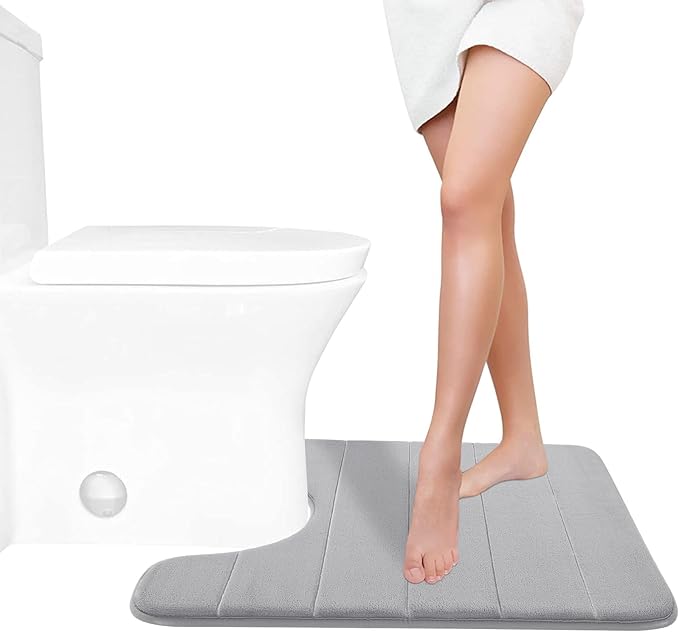 Yimobra Memory Foam Toilet Bath Mat U-Shaped, Commode Contour Rug, Soft and Comfortable, Super Water Absorption, Non-Slip, Thick, Machine Wash and Easier to Dry for Bathroom, 24 X 20 Inches, Grey