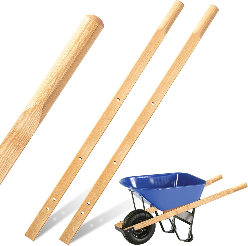 Gisafai 1 Pair Wood Wheelbarrow Handles 60'' Heavy Duty Hardwood Wheelbarrow Replacement Handles Kit with Tough Seal Coat and Pre Drilled Holes