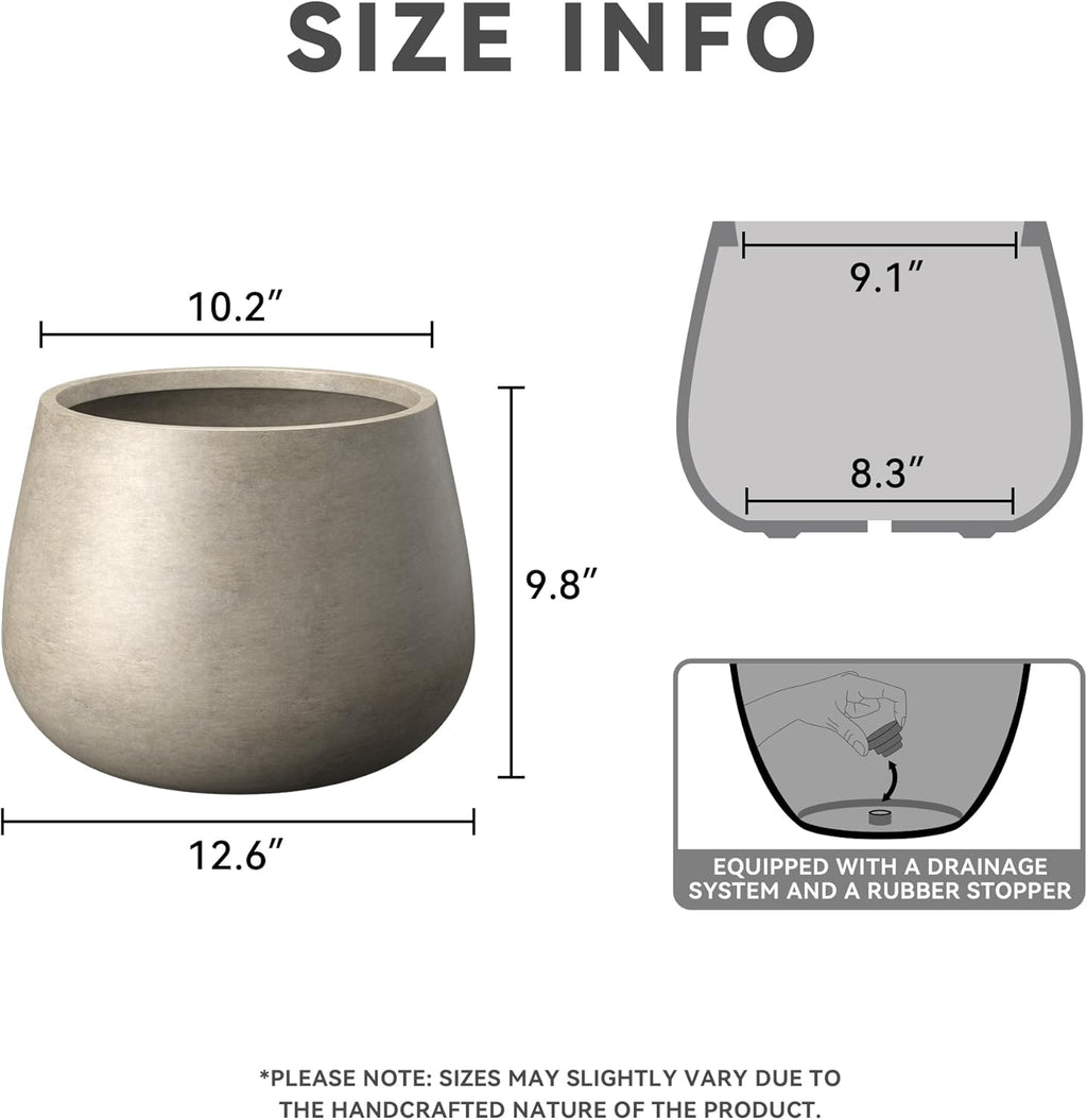 Kante Curva Series Planter, 10.2 Inch Round Concrete Flower Pot with Draiange Hole and Rubber Plug, Suitable for Indoor Plants, Home, Garden, Patio, Weathered Concrete