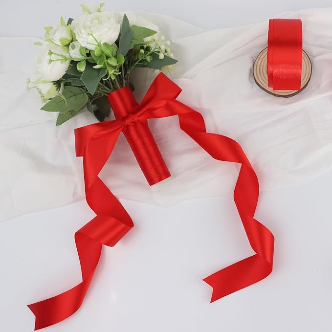 Red Solid Satin Ribbon 1-1/2 Inch 25 Yards Solid Polyester Fabric Ribbon for Gift Wrapping Wedding Christmas Baby Shower Birthday Party Decoration Handmade Immortal Flower Craft