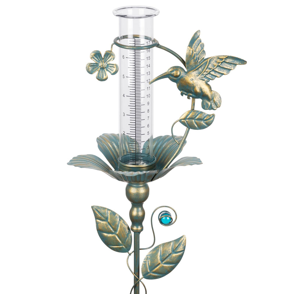Rain Gauge Outdoor Decorative Hummingbird 7" Metal Rain Gauges Glass Tube | for Yard Garden,Pathway, Patio Freeze Proof Height Adjustable, Metal Water Gauge for Rain