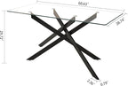 60" Rectangular Glass Dining Table Modern Kitchen Glass Top Table for 6 with Black Metal Legs, Clear Dining Table Kitchen Table for Home Office Dining Room