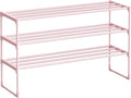 SONGMICS Shoe Rack, 3-Tier Shoe Organizer, Metal Storage Shelf, Upright or Upside Down, for 16-20 Pairs, Stackable, for Entryway, 11.8 x 36.2 x 21.7 Inches, Jelly Pink ULSA303S01