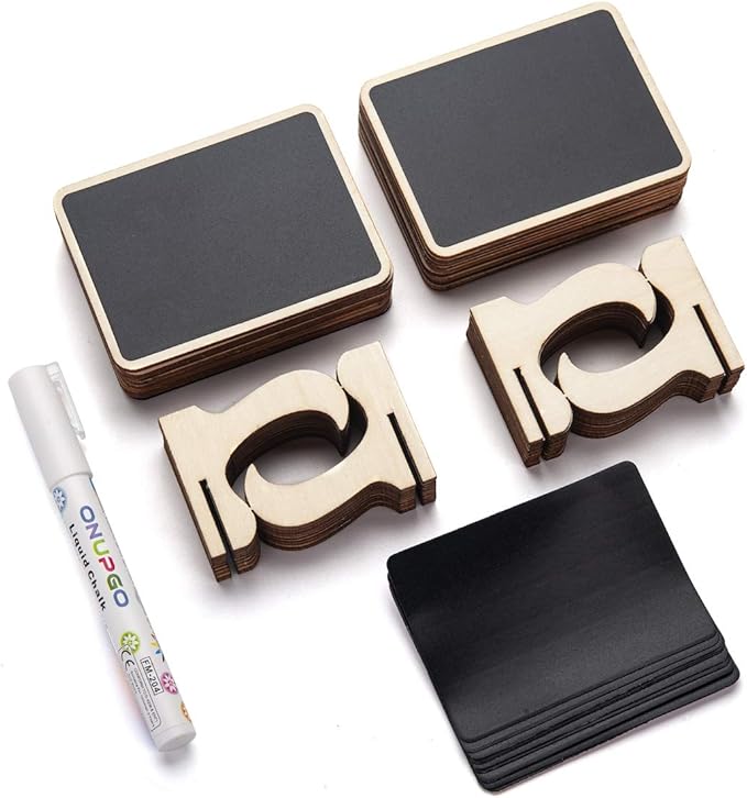 ONUPGO Mini Chalkboard Signs, 20 Pack Small Wooden Chalkboard Labels with Easels Stand, Place Cards, Food Signs, Blackboards for Table Numbers, Weddings Signs, Party Decoration