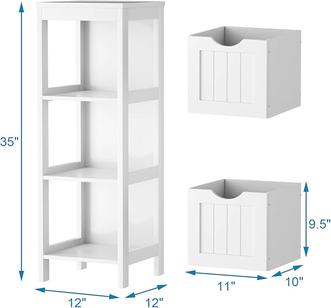 Tangkula Bathroom Floor Cabinet, Wooden Storage Cabinet w/2 Adjustable Drawers, Narrow Storage Floor Cabinet for Living Room Bathroom Office (White)