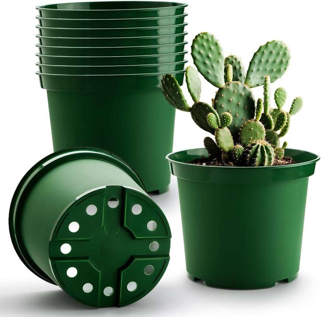 3 Gallon Plastic Nursery Pots, 10 Inch Round Plant Pots with Drainage Holes, 10 Pack Planting Pot for Outdoor Indoor Plants, Gardening Gifts for Women, Green