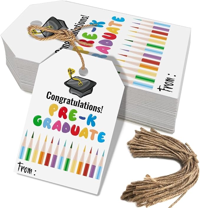 50 Pcs Pre-K Graduation Gift Tags, Congrats Grad Party Favors Gift Tags for High School or Happy College Graduation Party Decoration Supplies (pre k, 2.2 * 3.5)