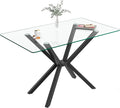 47.24" Rectangular Glass Dining Table Modern Kitchen Glass Top Table for 4 with Black Metal Legs, Clear Dining Table Kitchen Table for Home Office Dining Room