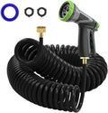 Coil Hose,3/8" EVA Coil Garden Hose 75 FT,Curly Water Hose Lightweight with Brass Connectors,Recoil Garden Hose Includes 8-Pattern Spray Nozzle for Boat, Yard, Patio, Green