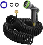 Coil Hose,3/8" EVA Coil Garden Hose 50 FT,Curly Water Hose Lightweight with Brass Connectors,Recoil Garden Hose Includes 8-Pattern Spray Nozzle for Boat, Yard, Patio, Green