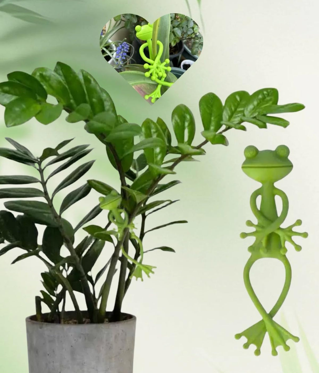 6 pcs frog Plant Stand , green animal shaped support frame ,small potted plant holder , garden decoration for indoor and outdoor use , pot fixing clamp for up right plant growth