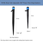 50 Pack Drip Irrigation Emitters Adjustable Irrigation Dripper 360 Degree Full Circle Pattern Water Flow Bubbler with Stake for 1/4 inch Irrigation Hose for Garden Greenhouse