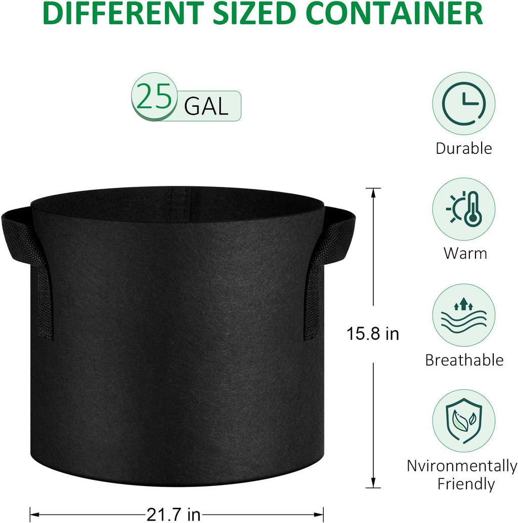 NYONG 12-Pack 25 Gallon Thickened Non-Woven Grow Bags, Aeration Fabric Pots with Handles（Black）