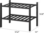Black Small Shoe Rack for Entryway,2-Tier Bamboo Shoe Organizer for Hallway Closet, Free Standing Shoe Racks for Indoor Outdoor