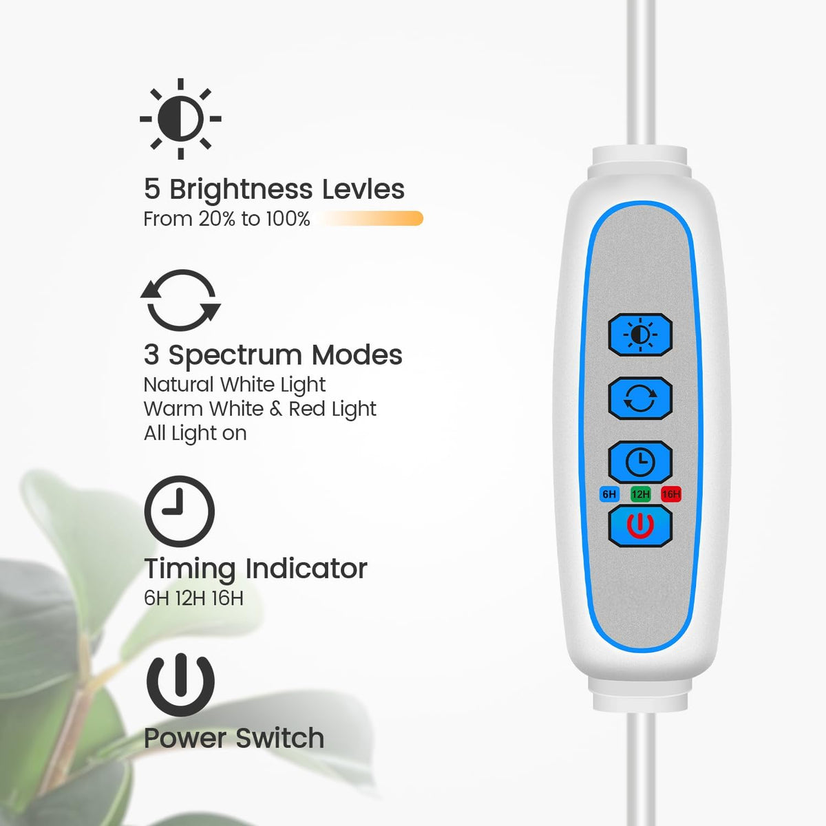 Garpsen Floor Plant Light, Full Spectrum 252 LEDs Grow Light for Indoor Plants with Base, 3 Color Modes & 5 Dimmable, Timer 6/12/16H Grow Lamp with 67''Height Adjustable, 3-Head-White