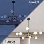 Sputnik Ceiling Light Fixture Chandelier, 8-Light Dining Room Light Over Table Height Adjustable Mid Century Hanging Light Fixture E26 Pendant for Bedroom Kitchen Livingroom 53InchH Gold+Black