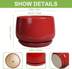 G EPGardening Ceramic Pot for Plants - 6 Inch Plant Pot with Drainage and Ceramic Tray, Modern Living Room Decor, Planter for Housewarming Gifts New Home, Red